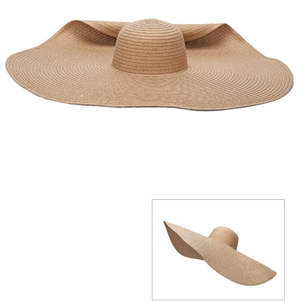Khaki Super Wide Brim Straw Hat Wired Edge Floppy Brown NWT - Picture 2 of 2